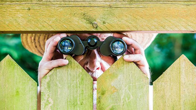 Čovjek gleda preko ograde, ilustracija