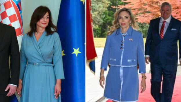 Sanja Musić Milanović i Nj. E. Nicole McGraw, veleposlanica SAD-a u Republici Hrvatskoj, u svjetloplavim izdanjima