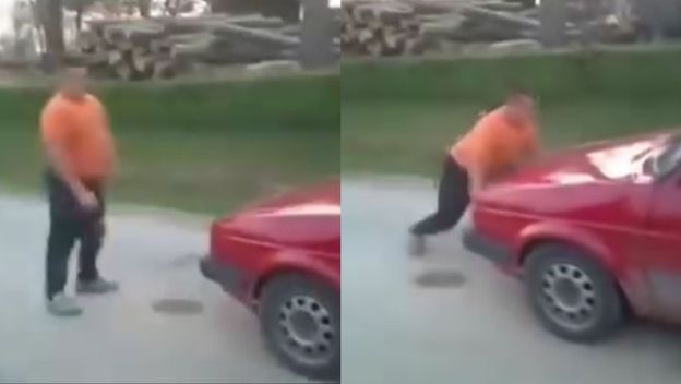 Muškarac u dvoboju s automobilom