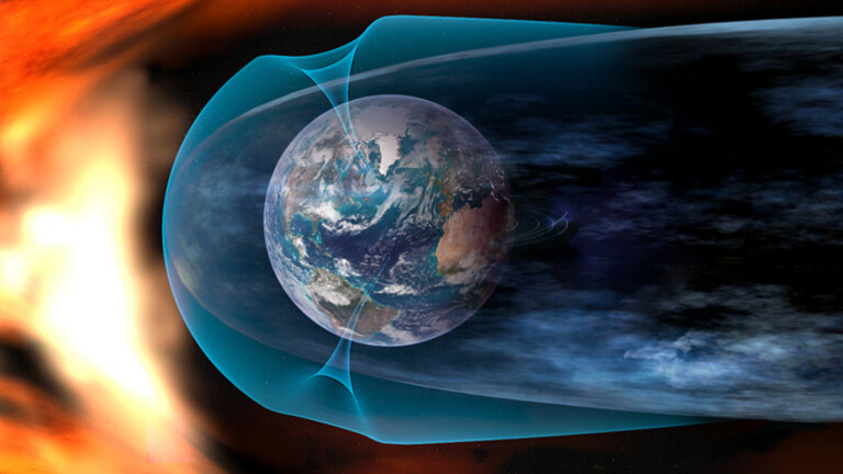 Ilustracija solarnog vjetra koji udara u Zemljino magnetsko polje
