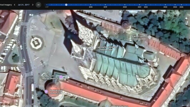 Vremenski prikaz Zagrebačke katedrale na Google Earthu