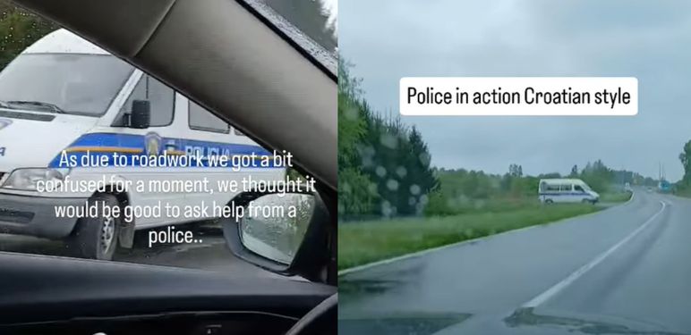 Policijski kombi uz cestu iz gledišta vozača