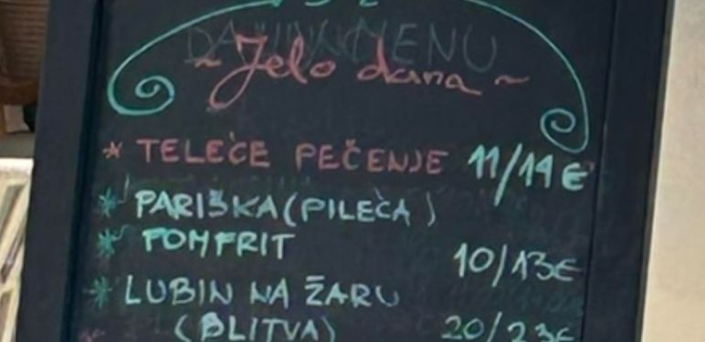Pogreška na tabli ispred restorana