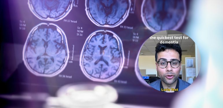 Snimke mozga i neurolog koji objašnjava test za demenciju