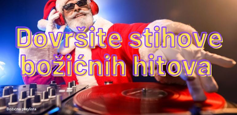 Djed Božićnjak u ulozi DJ-a kako pušta glazbu uz naslov kviza