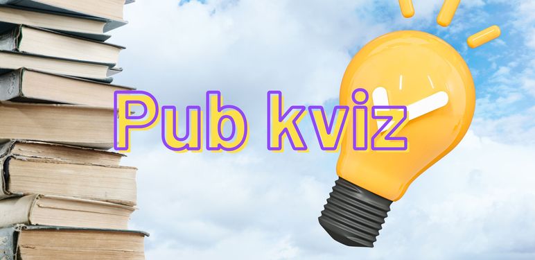 Knjige poslagane jedna na drugu i žarulja uz naslov kviza