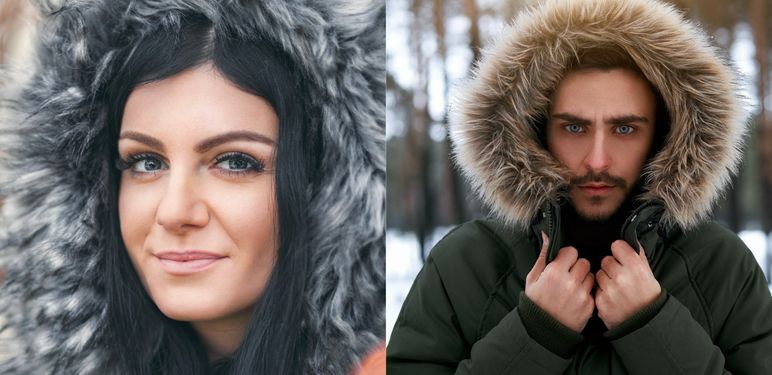 Muškarac i žena s kapuljačom s krznom