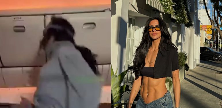 Meksička glumica i fitness influencerica Bárbara de Regil kako vježba u avionu