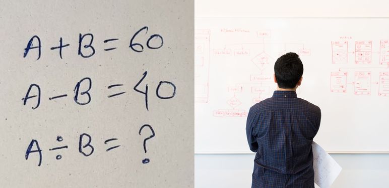 Matematička pitalica i čovjek koji razmišlja pred pločom
