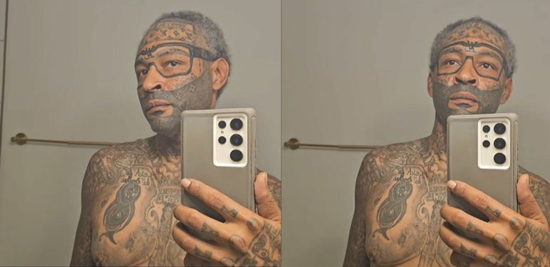 Muškarac s Louis Vuitton tetovažama po licu