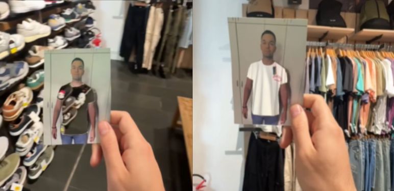 Izrezana fotografija muškarca za isprobavanje majice