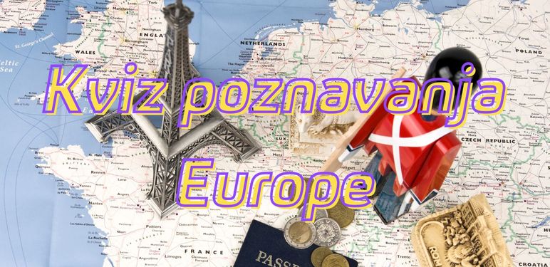 Geografska karta Europe i znamenitosti nekoliko zemlja uz novac i putovnicu