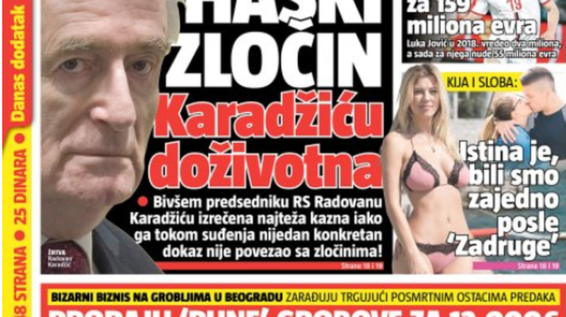 Naslovnica Informera za 21.3.2019. (Foto: Screenshot)