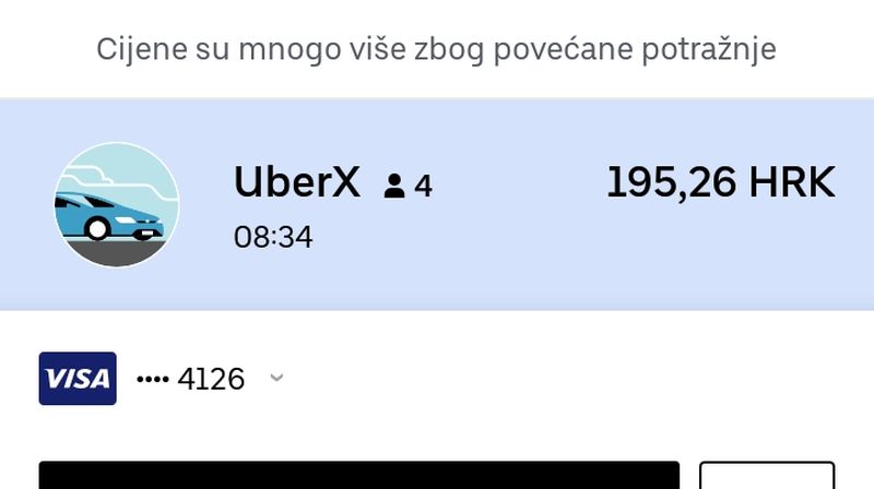 Cijena vožnje Špansko - Lanište Uberom (Foto: Čitatelj)