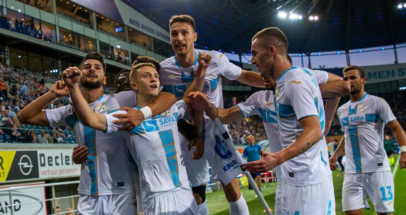 Tibor Halilović i igrači Rijeke slave pogodak (Foto: AFP)