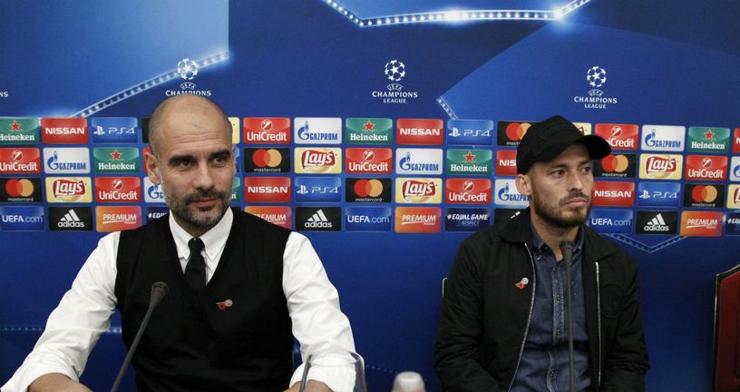 Pep Guardiola i David Silva (Foto: AFP)