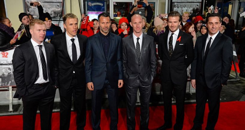 Paul Scholes, Phil Neville, Ryan Giggs, Nicky Butt, David Beckham i Gary Neville