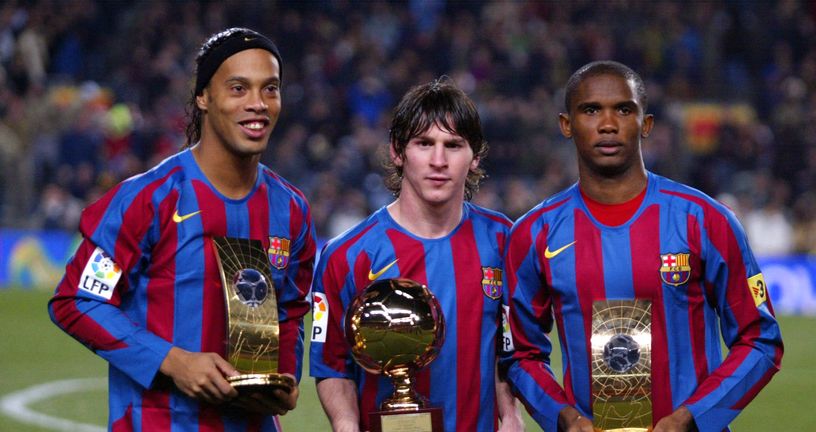 Ronaldinho, Messi i Eto\'o (Foto: AFP)