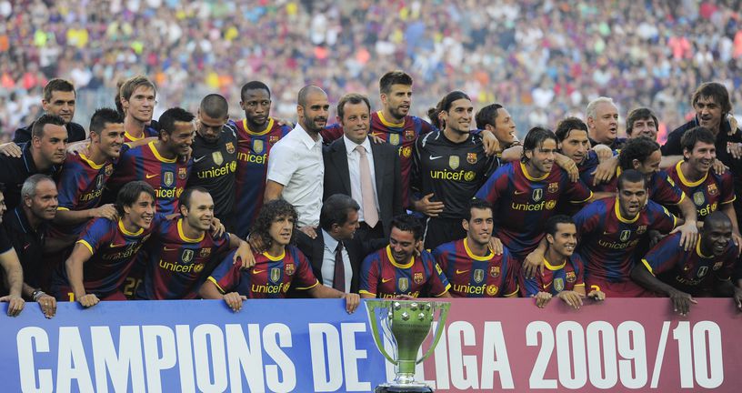 Sandro Rosell i Pep Guardiola s momčadi Barcelone 2010.