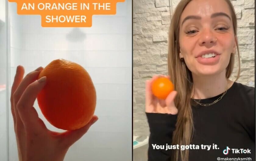 Jedenje naranče pod tušem