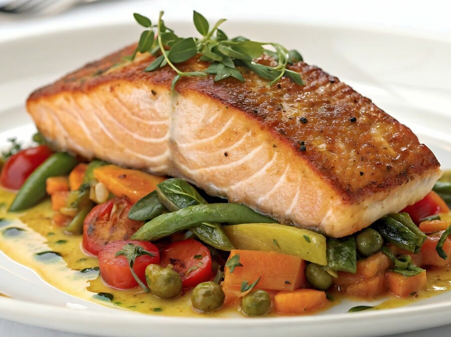 Losos s povrćem i mentom