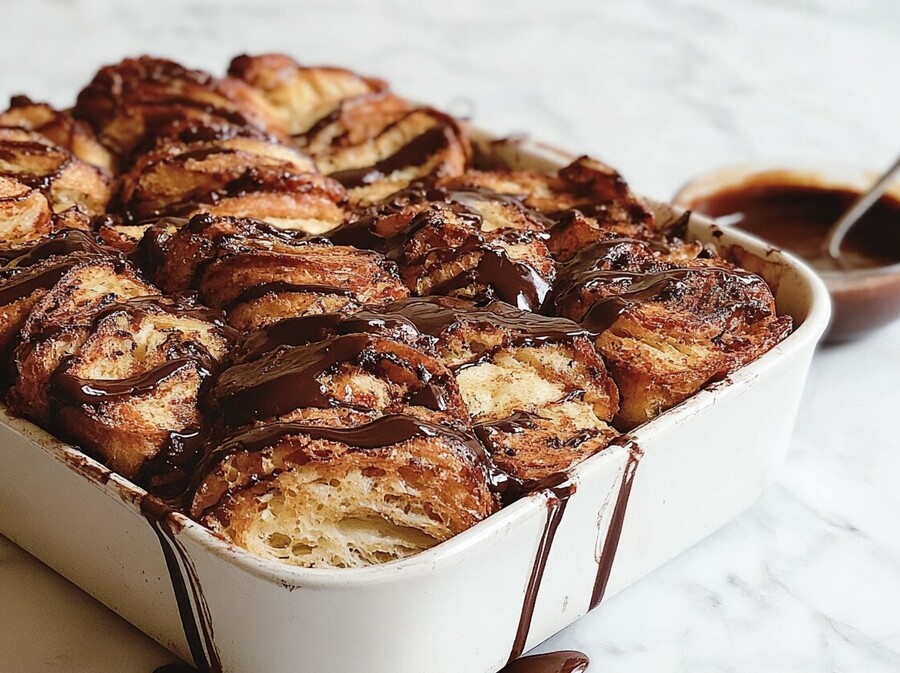 Kruh od starih kroasana s rastopljenom čokoladom