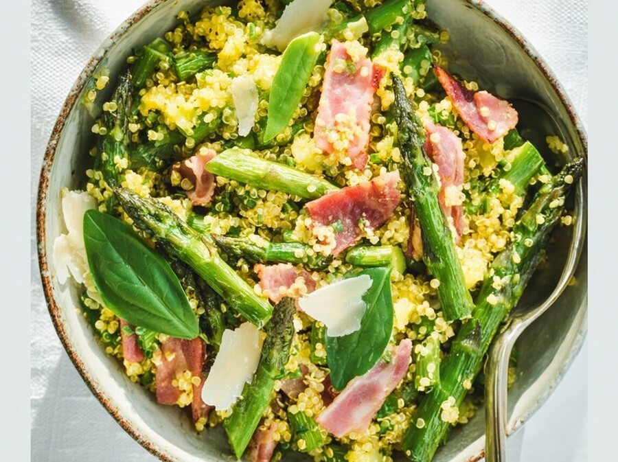 Salata od kvinoje, špeka i šparoga