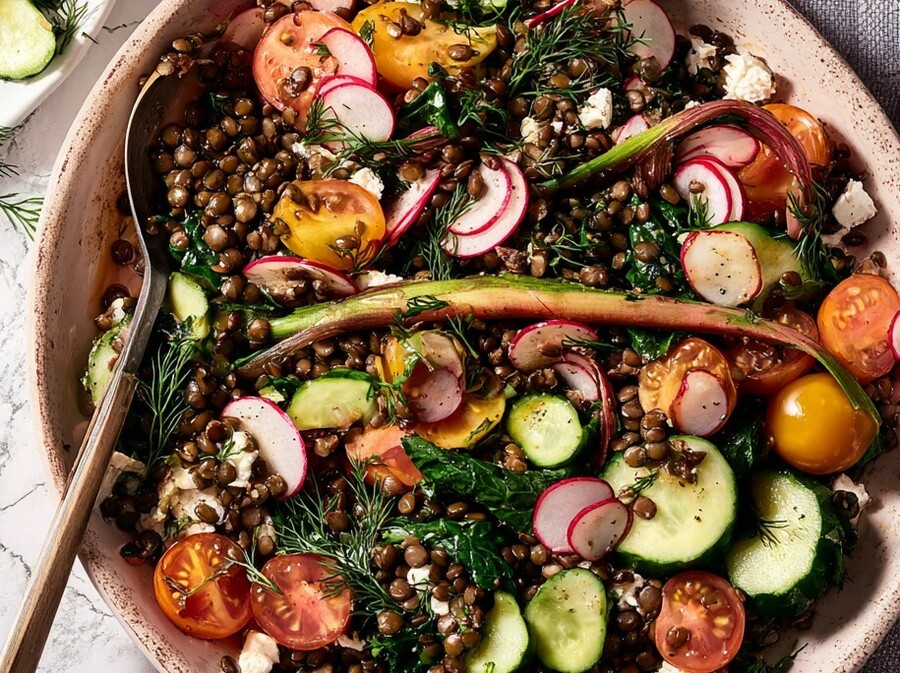 Salata od leće, feta sira i povrća