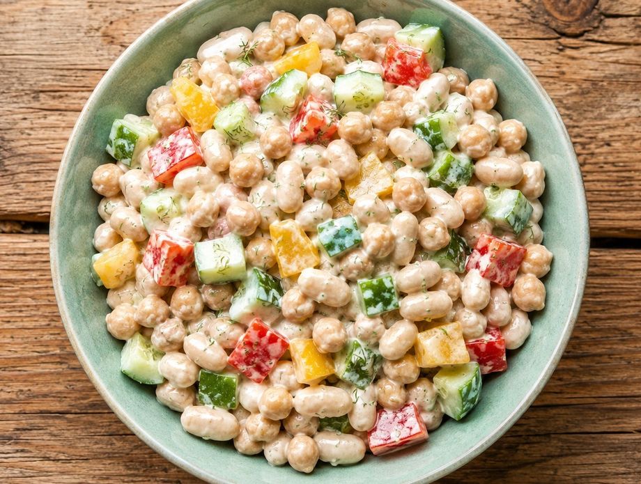 Kremasta salata od graha, slanutka i povrća