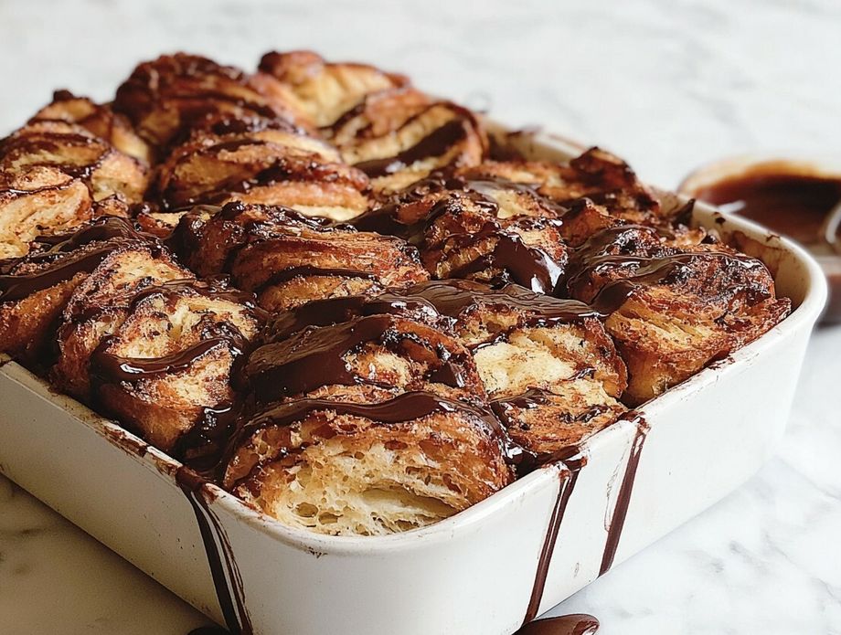 Kruh od starih kroasana s rastopljenom čokoladom