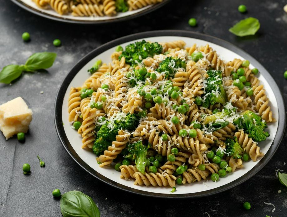 Tjestenina s brokulom, graškom i prženim pinjolima