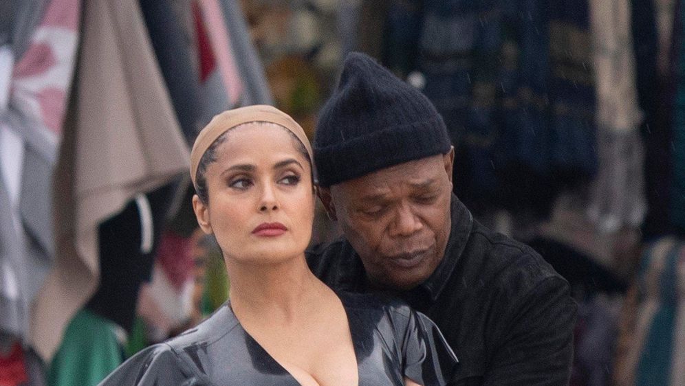 Salma Hayek i Samuel L. Jackson na snimanju u Rovinju