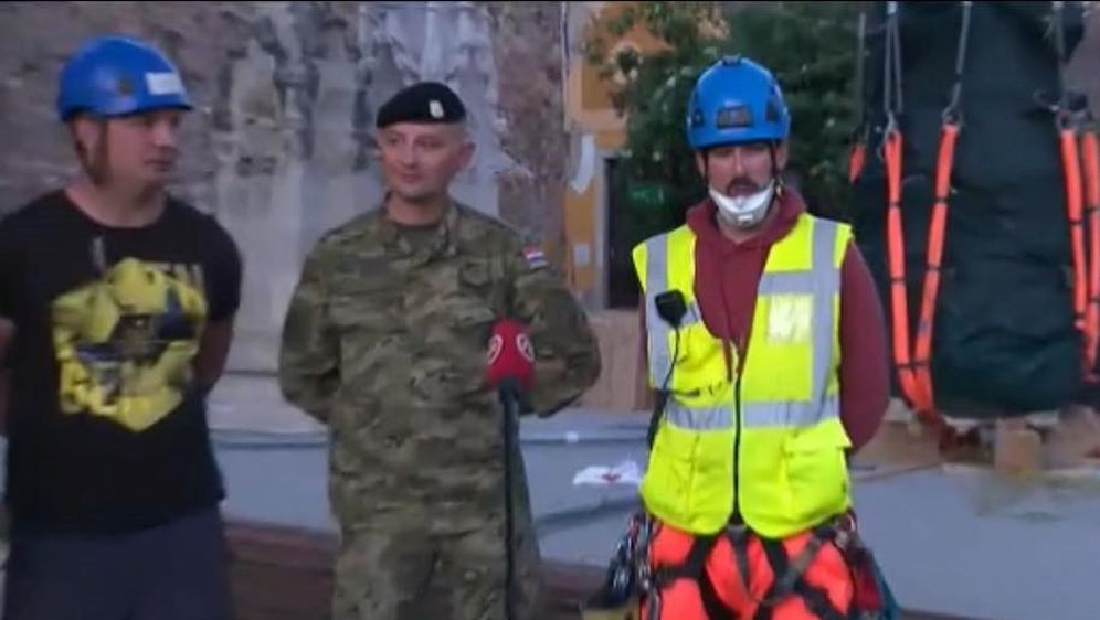 Ljudi koji su besprijekorno obavili operaciju uklanjanja vrha sjevernog tornja zagrebačke katedrale
