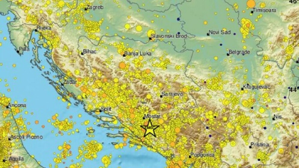 Karta potresa u regiji od 1960.