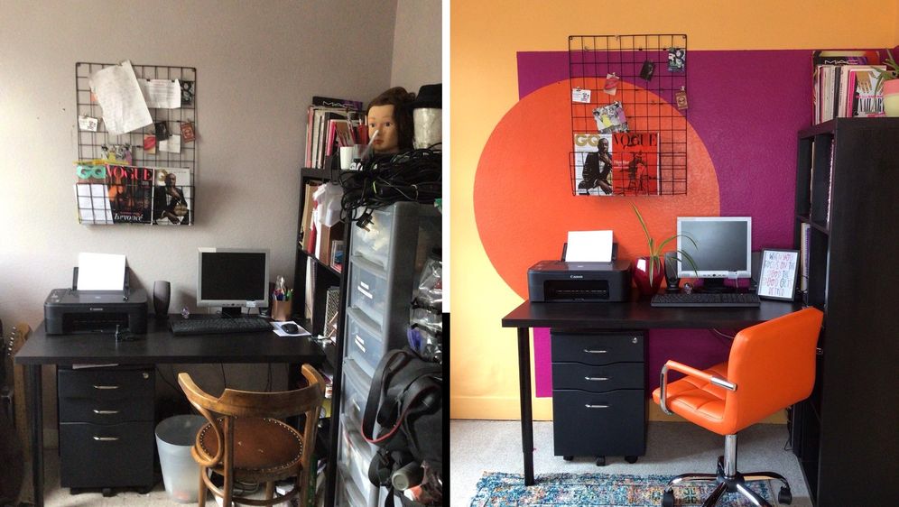 Radna soba prije i poslije bojanja zidova