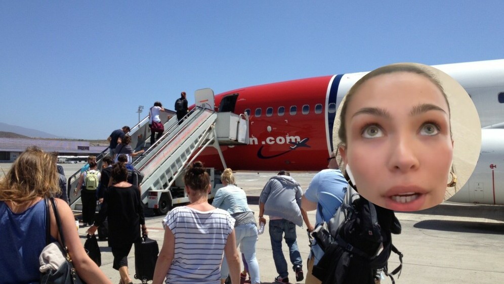 Putnici pri ukrcaju u zrakoplov i influencerica Noelia Voigt kako prepričava neugodno iskustvo