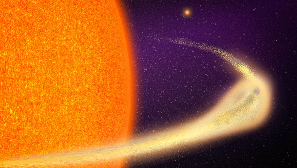 Planet se topi kružeći preblizu oko svoje zvijezde, ilustracija