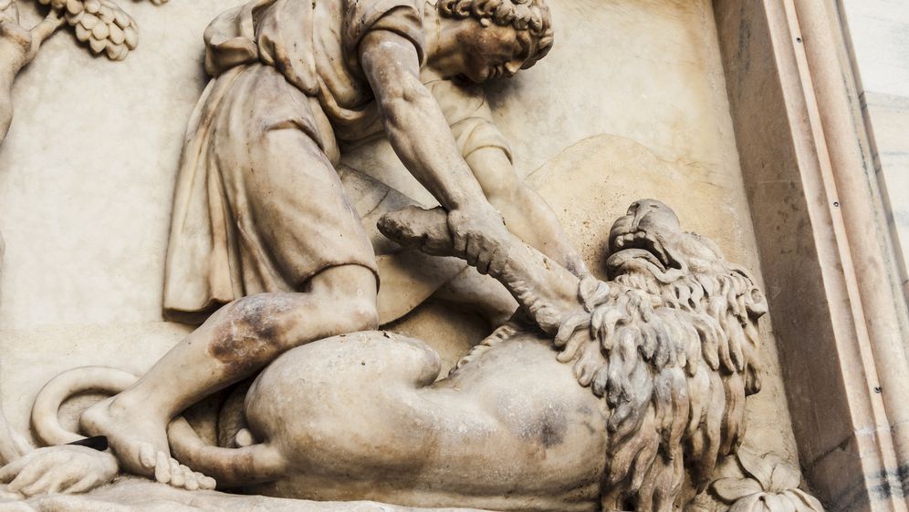 Reljef gladijatora i lava, ilustracija