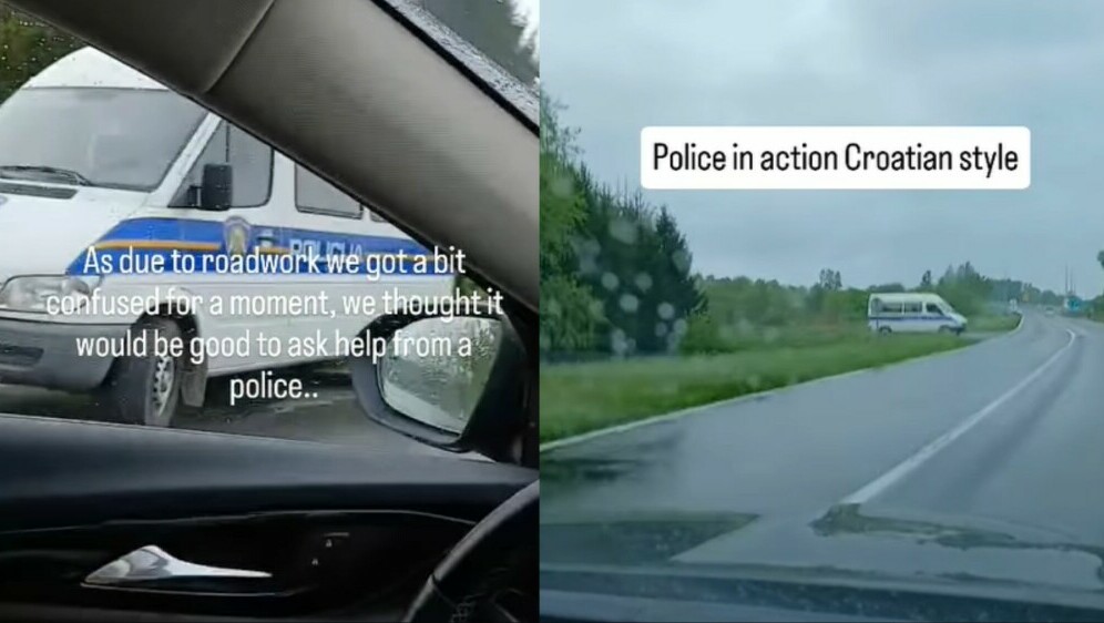 Policijski kombi uz cestu iz gledišta vozača