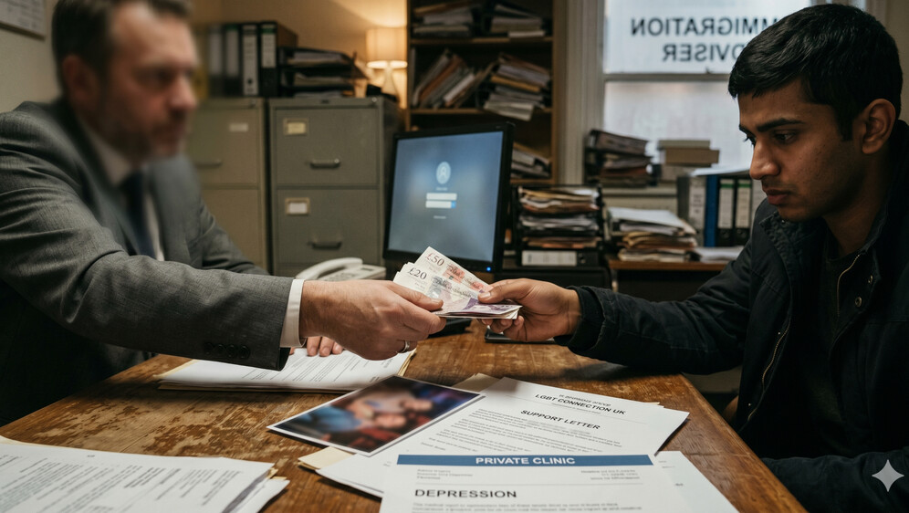 Lažiranje statusa migranta, ilustracija, AI