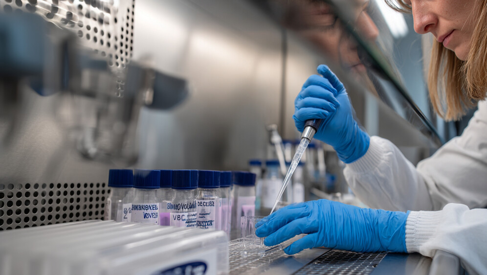 Znanstvenica s virusom, ilustracija, AI