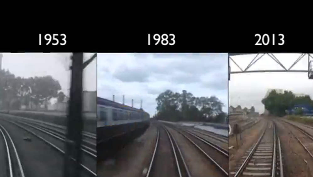 Pogledajte snimku iste željezničke pruge 1953, 1983 i 2013