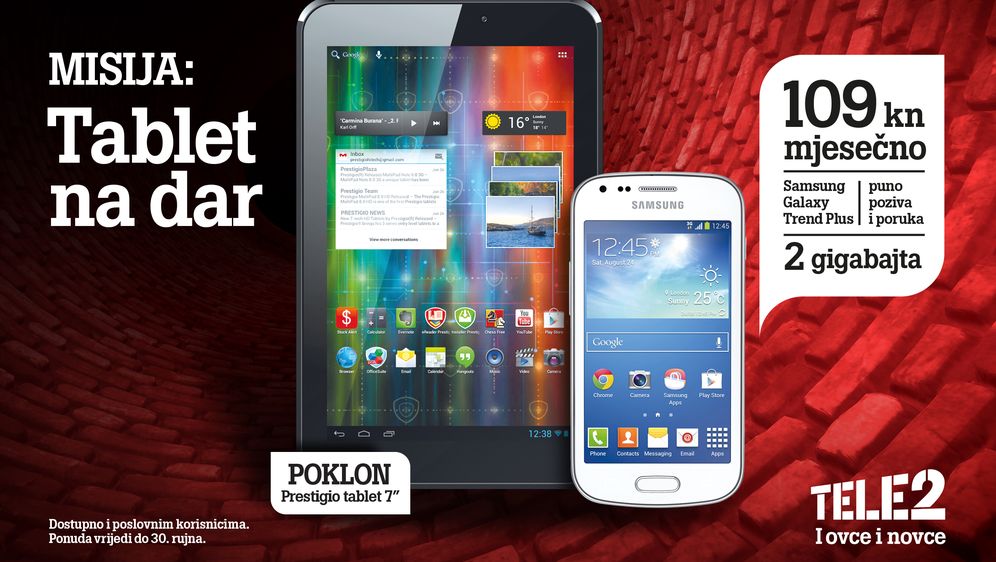 Tele2 u novoj ponudi za 109 kuna nudi Samsung Galaxy Trend, 2GB prometa i Prestigio tablet!