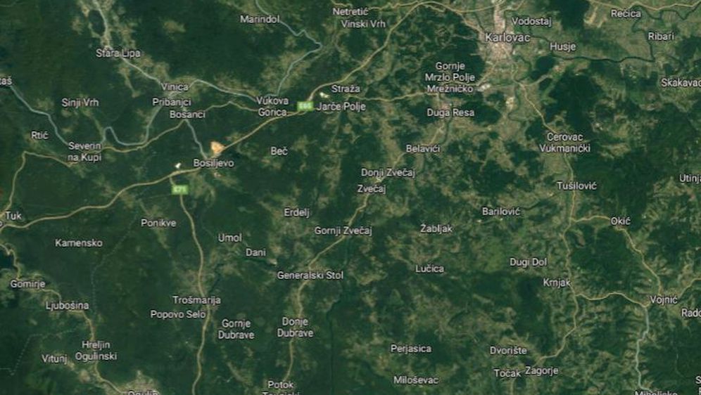 Nesreća između Gornjeg Zvečaja i Generalskog Stola (Google Maps)