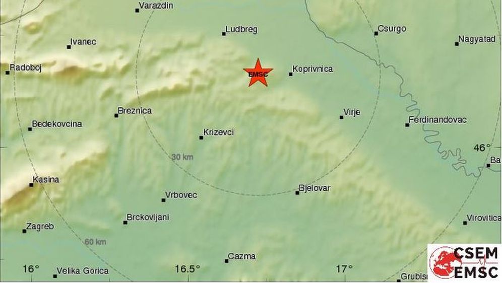 Potres kod Križevaca (Screenshot: EMSC)