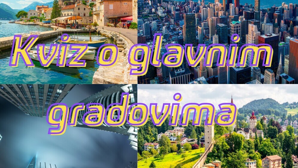 Razni gradovi i natpis kviz o glavnim gradovima