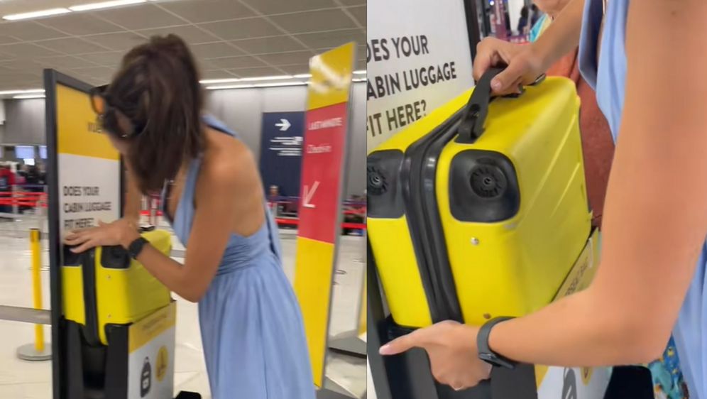 Djevojka u zračnoj luci kako sprema kovčeg