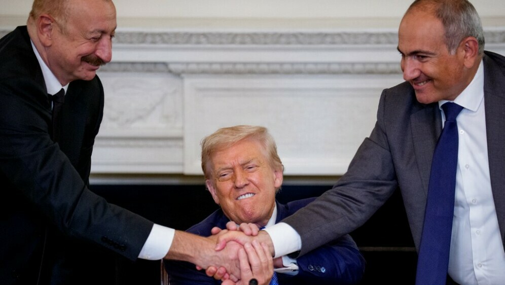 Donald Trump, azerbajdžanski predsjednik Ilham Alijev i armenski premijer Nikol Pašinjan