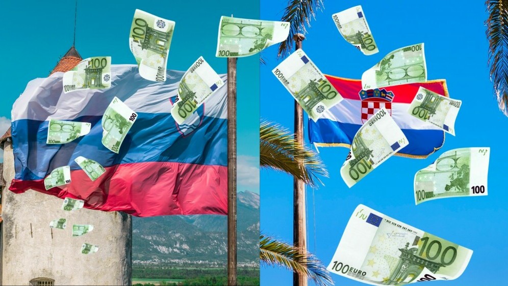Hrvatska i slovenska zastava i novac