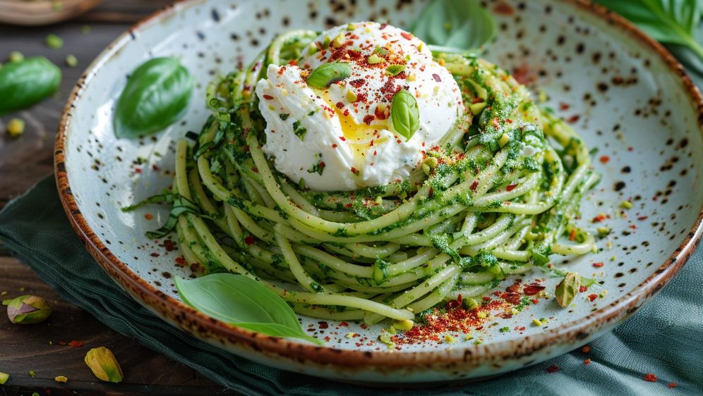 Tjestenina s bosiljkom, burratom i pistacijama/Ilustracija